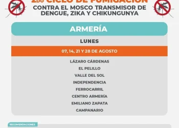 El día de mañana 21 de agosto 📅, se llevará a cabo una jornada de fumigación contra el mosco transmisor del Dengue, Zika y Chikungunya en el municipio de Armería.