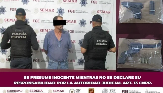 Policía Estatal de Colima detuvo a un hombre y le aseguran dos armas de fuego y cartuchos