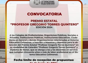 Este viernes 14 de junio, plazo para inscribir propuestas merecedoras al Premio “Prof. Gregorio Torres Quintero”
