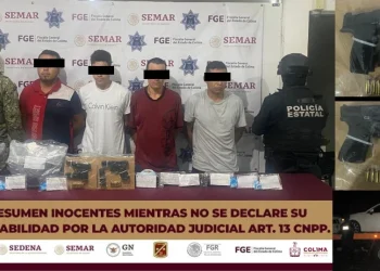 Policía Estatal detiene a cuatro personas en el municipio de Colima y les aseguran armas de fuego, droga y equipo táctico