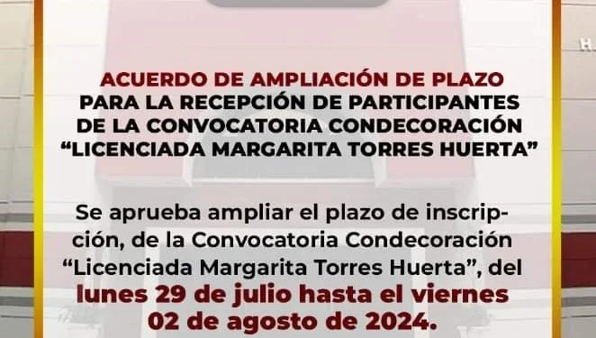 Este viernes 02 de agosto, último día para inscribir litigantes merecedores a la Condecoración “Licenciada Margarita Torres Huerta”