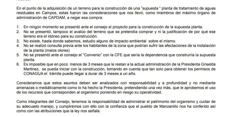 Legisladores morenistas manzanillenses detallan inconsistencias en la última sesión del Consejo de CAPDAM y desmienten a alcaldesa Griselda Martínez