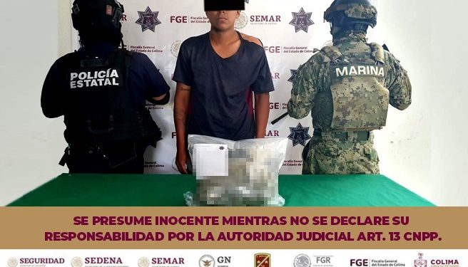 Policía Estatal de Colima detiene a un individuo con droga en Tecomán, tras persecución