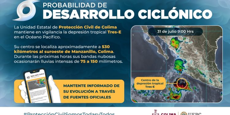 UEPC Colima en alerta: se formó la Depresión Tropical Tres-E y su centro está al suroeste de Manzanillo