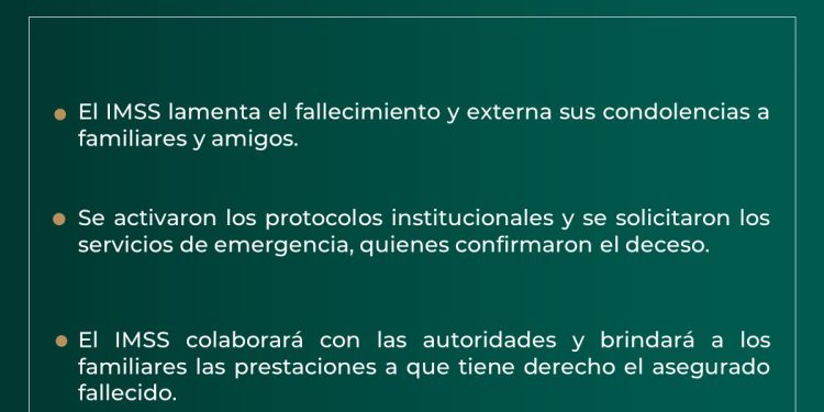Respecto al deceso de una persona en las Oficinas del Órgano de Operación Administrativa Desconcentrada, la Representación del Instituto Mexicano del Seguro Social (IMSS) en Colima informa: