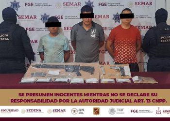 Policía Estatal de Colima y Marina detienen a tres individuos y les aseguran armas, narcóticos y vehículo FGE