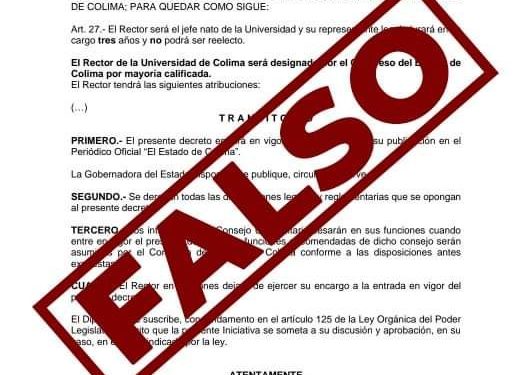 A través de Diputadas y Diputados Morena Colima se da cuenta de que en distintas redes redes sociales circula una imagen falsa de un supuesto decreto. H Congreso del Estado de Colima