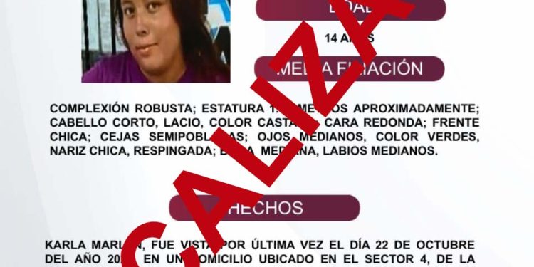 Karla Marlen ya fue localizada. FGE