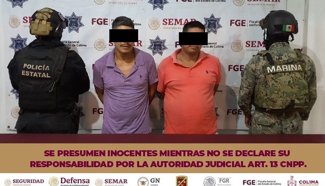 Policía Estatal de Colima y Marina detienen a dos sujetos por posesión de hidrocarburos, en el municipio de Colima FGE
