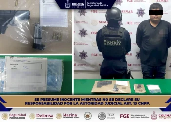 Policía Estatal de Colima detiene a individuo con arma de fuego y droga, en Manzanillo