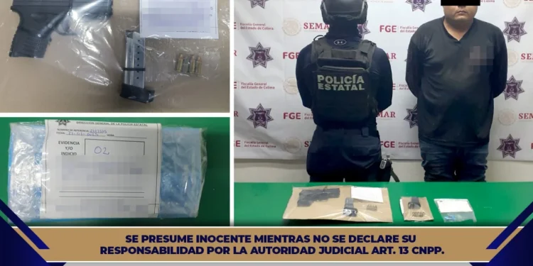 Policía Estatal de Colima detiene a individuo con arma de fuego y droga, en Manzanillo
