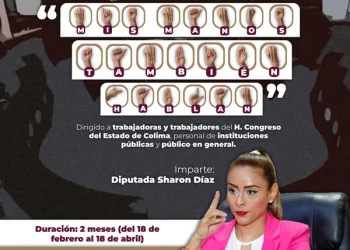 La diputada local Sharon Díaz García, impartirá un curso gratuito de Lengua de Señas Mexicana “Mis manos también hablan”, dirigido a trabajadoras y trabajadores del H. Congreso del Estado, así como personal de instituciones públicas de los tres niveles de Gobierno y público en general.