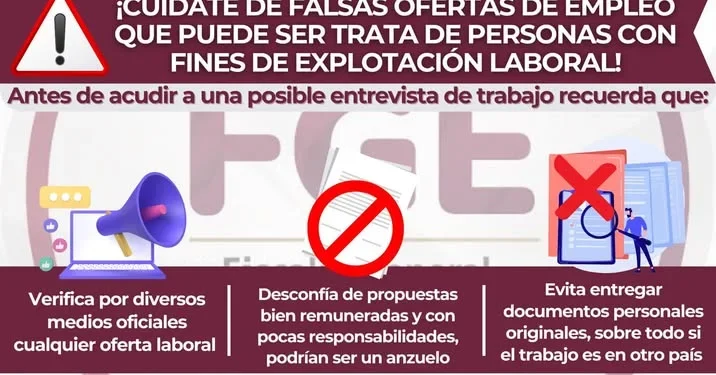 ¡CUÍDATE DE FALSAS OFERTAS DE TRABAJO! FGE