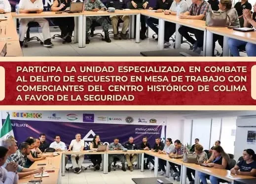 Participa la Unidad Especializada en Combate al Delito de Secuestro en mesa de trabajo con comerciantes del Centro Histórico de Colima a favor de la seguridad FGE