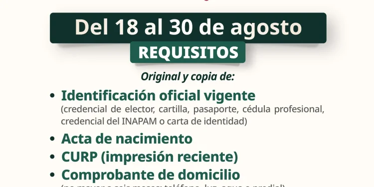Del 18 al 30 de agosto se llevará a cabo el proceso de incorporación a la Pensión para el Bienestar de las Personas Adultas Mayores.