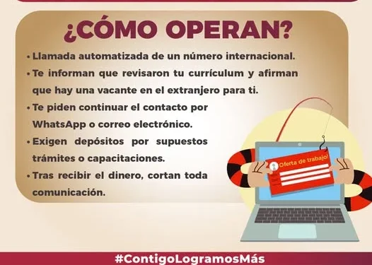 La FGE informa sobre la detección de llamadas falsas relacionadas con supuestas ofertas de trabajo en el extranjero.