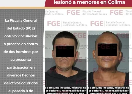 Dos vinculados por su presunta responsabilidad de robo y hecho de tránsito que lesionó a menores en Colima FGE