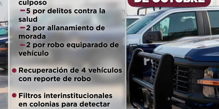 Recuperación de vehículos y detenciones por homicidio y posesión de droga: resultados de la semana de Seguridad Pública en Manzanillo