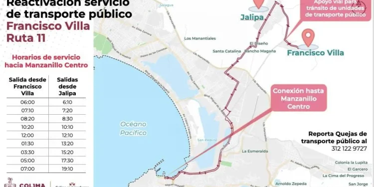 Subsemov realiza acciones para restablecer regularidad y operatividad de la ruta 11 en Manzanillo