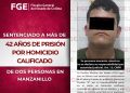 Sentenciado a más de 42 años de prisión por homicidio calificado de dos personas en Manzanillo FGE