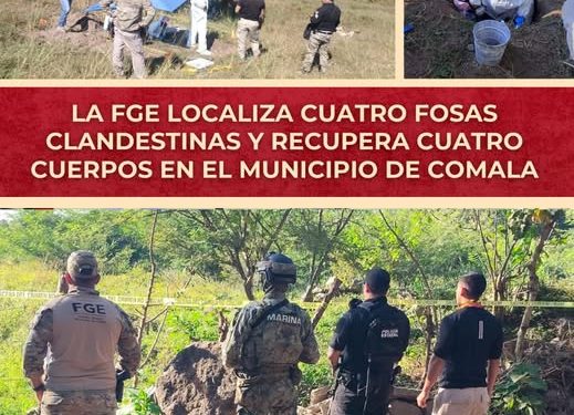 La FGE localiza cuatro fosas clandestinas y recupera cuatro cuerpos en el municipio de Comala FGE