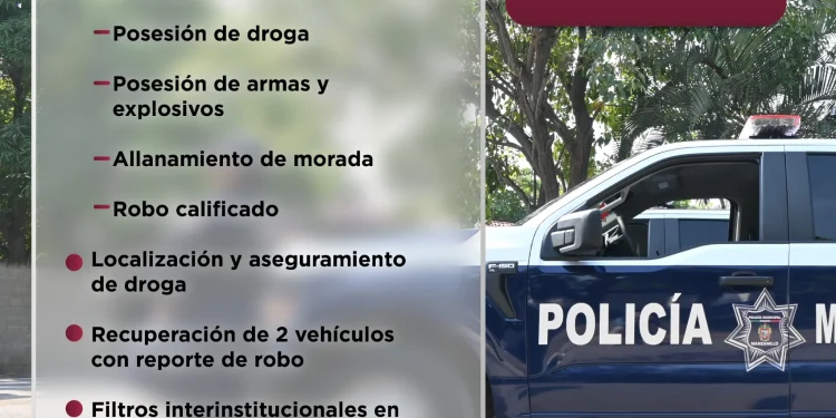 Detenciones por posesión de droga, robo y aseguramiento de armas: resultados semanales de Seguridad Pública de Manzanillo
