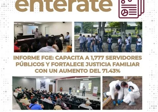 INFORME FGE: Capacita a 1,777 servidores públicos y fortalece Justicia Familiar con un aumento del 71.43%  FGE
