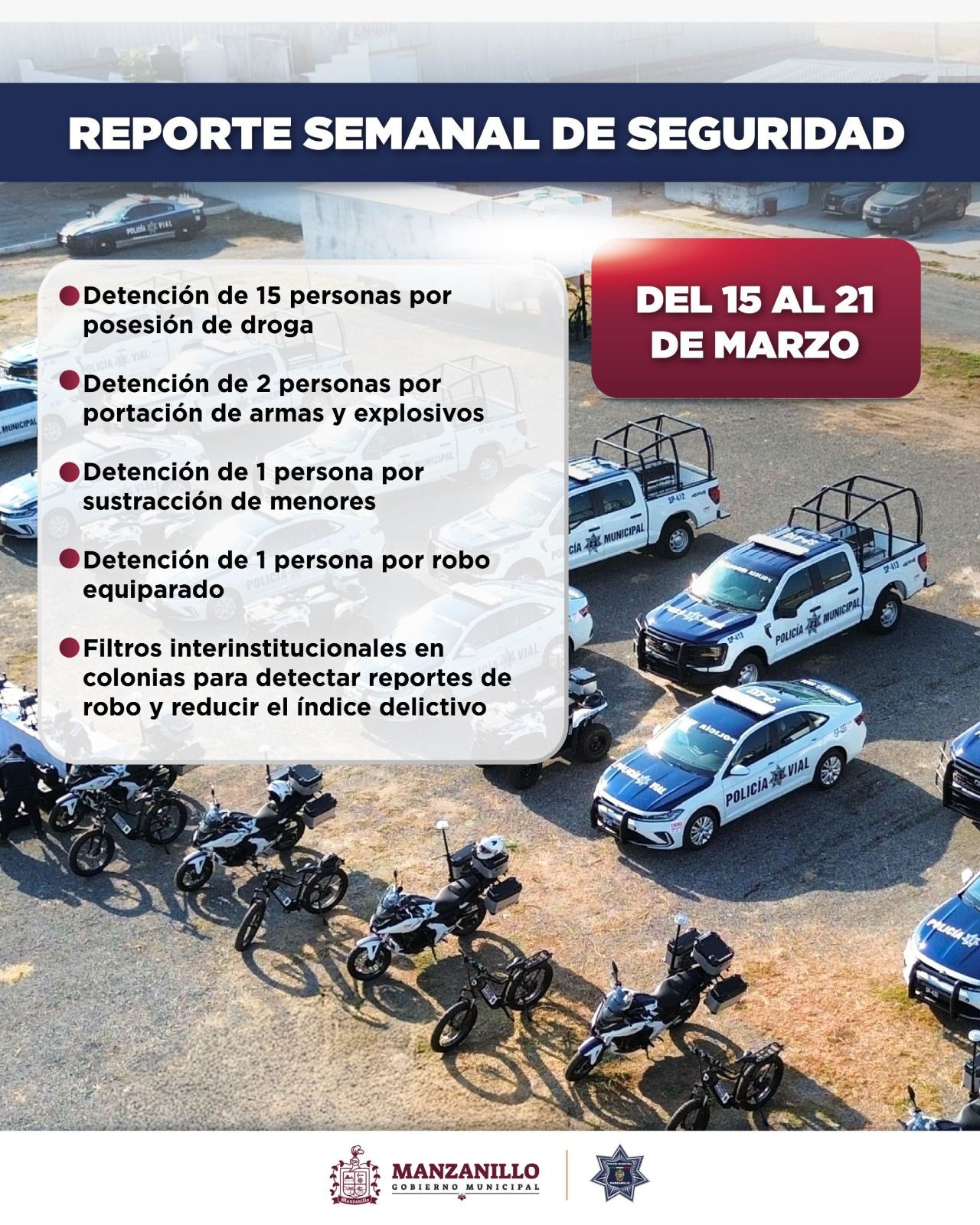 Detención de personas por posesión de droga, sustracción de menores, portación de armas y explosivos: resultados de la Policía de Manzanillo