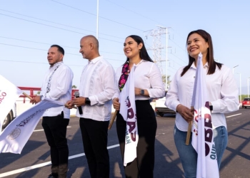 Indira Vizcaíno y titular de la SICT dan banderazo de apertura al puente Arco Norte en Colima; concluyó dos meses antes de lo previsto