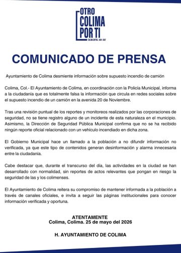 H. ayuntamiento de colima, COMUNICADO DE PRENSA