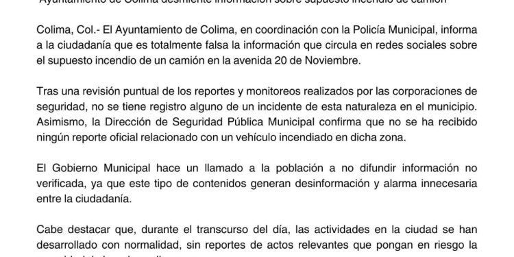 H. ayuntamiento de colima, COMUNICADO DE PRENSA