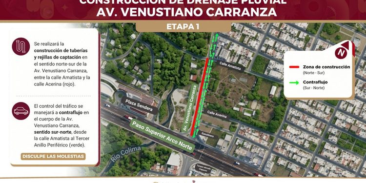 Seidum Colima informa ajustes a la circulación en avenida Venustiano Carranza a partir de este martes