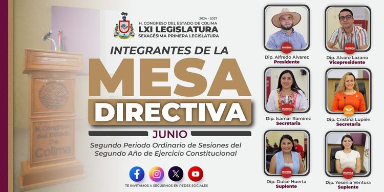 Te compartimos la conformación de la Mesa Directiva que llevará las labores legislativas en este mes de junio.