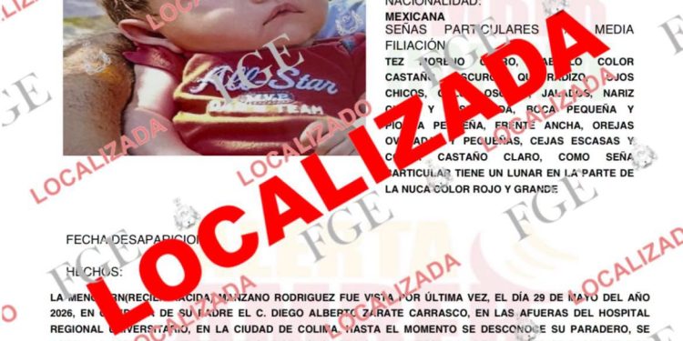 FGE.  La Coordinación Estatal del Programa Alerta AMBER Colima, les informa la desactivación de la ficha de Alerta AMBER, de la menor RN MANZANO RODRÍGUEZ agradeciendo su colaboración.