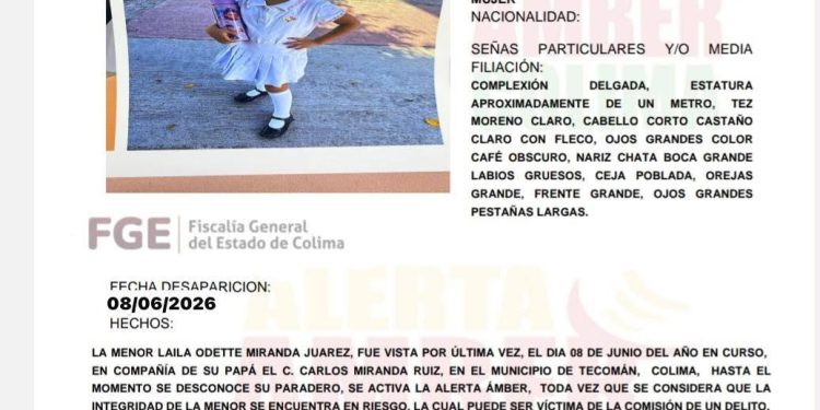 FGE.  Alerta Amber Colima solicita tu apoyo para localizar a los menores Adrián Enrique Miranda Juarez y Lilia Odete Miranda Juarez, quienes fueron vistos por última vez en compañía de su padre.