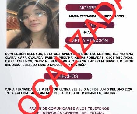 FGE ATRAVEZ DE SUS REDES SOCIALES PUBLICA QUE MARIA FERNANDA YA FUE LOCALIZADA Y AGRADECE APOYOS DE COMUNICACION.