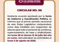 Poder Legislativo informa sobre su primer periodo vacacional de 2026