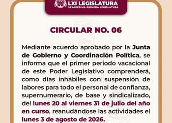 Poder Legislativo informa sobre su primer periodo vacacional de 2026