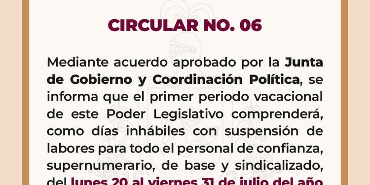 Poder Legislativo informa sobre su primer periodo vacacional de 2026