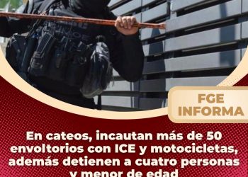 En cateos, incautan más de 50 envoltorios con ICE y motocicletas, además, detienen a cuatro personas y menor de edad