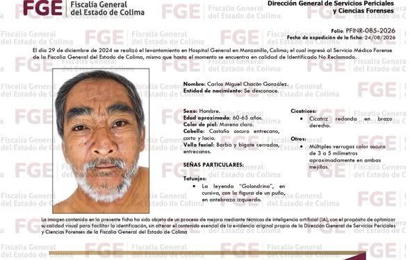 FGE Colima informa sobre personas fallecidas identificadas que permanecen sin ser reclamadas