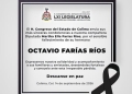 Congreso de Colima expresa sus condolencias a Martha Farías por el fallecimiento de su hermano