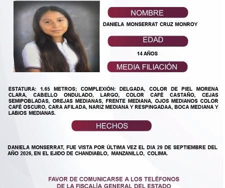 El Protocolo Estatal Alerta Alba, solicita su apoyo y colaboración para difundir los datos de esta persona que no ha sido localizada.