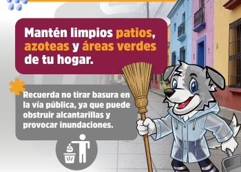 En esta temporada de lluvias, mantén limpios patios, azoteas y áreas verdes. Evita tirar basura en la vía pública para prevenir obstrucciones e inundaciones.