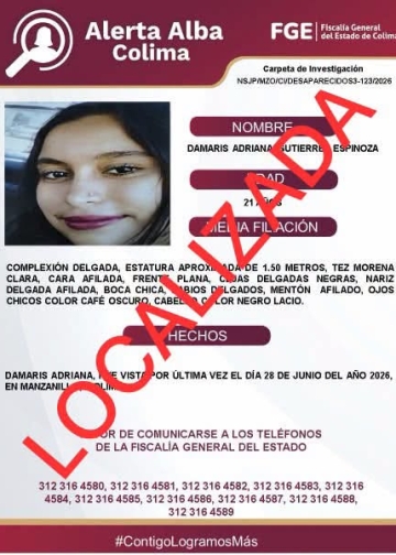Damaris Adriana ya fue localizada.