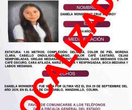 Daniela Monserrat ya fue localizada.